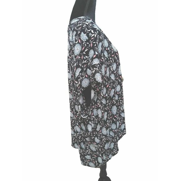 LOFT Women's Black and Floral Open Front Short Sleeve Top Size XSmall - Picture 5 of 7